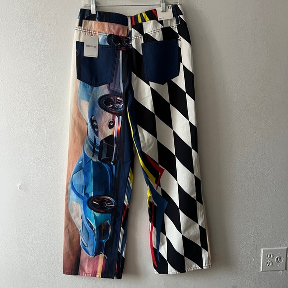 BNWT Forever 21 Womens Straight Leg Race Car High Waist Tokyo Drift Jeans Sz 31 - Picture 3 of 8